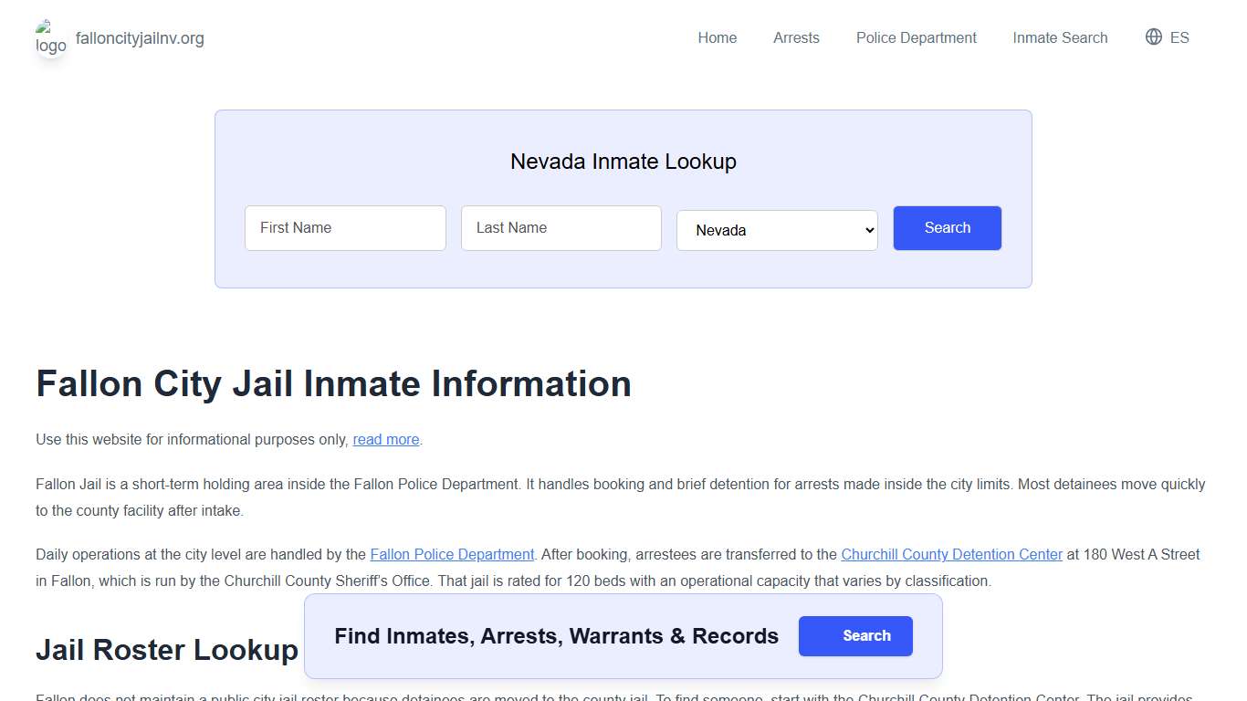 Fallon Jail, NV Inmate Roster, Municipal Jail Info